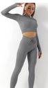 High Waist Leggings, Long Sleeve Zipper Crop Top, Gym Clothes -Grey